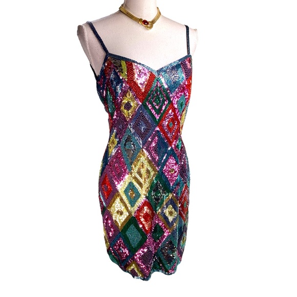 NWT 1991 Black Tie Oleg Cassini Neiman Marcus Sequin Dress (t200/b34) - Picture 3 of 17